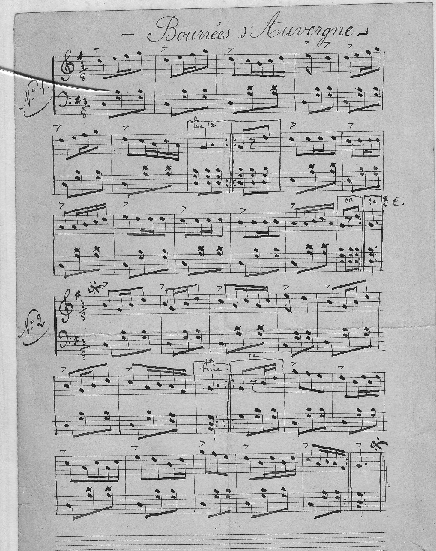 Illustration : Bourrées d'Auvergne (partition manuscrite pour piano, coll. Delaunay)