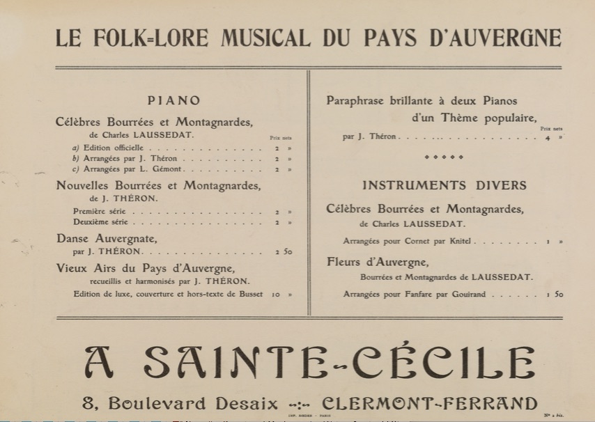 Illustration : dernière page du recueil Théron (vers 1913), mentionnant le recueil Knitel pour cornet.