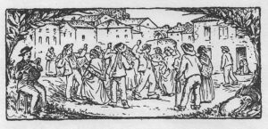 Illustration : Danseurs, gravure du recueil Marchessou