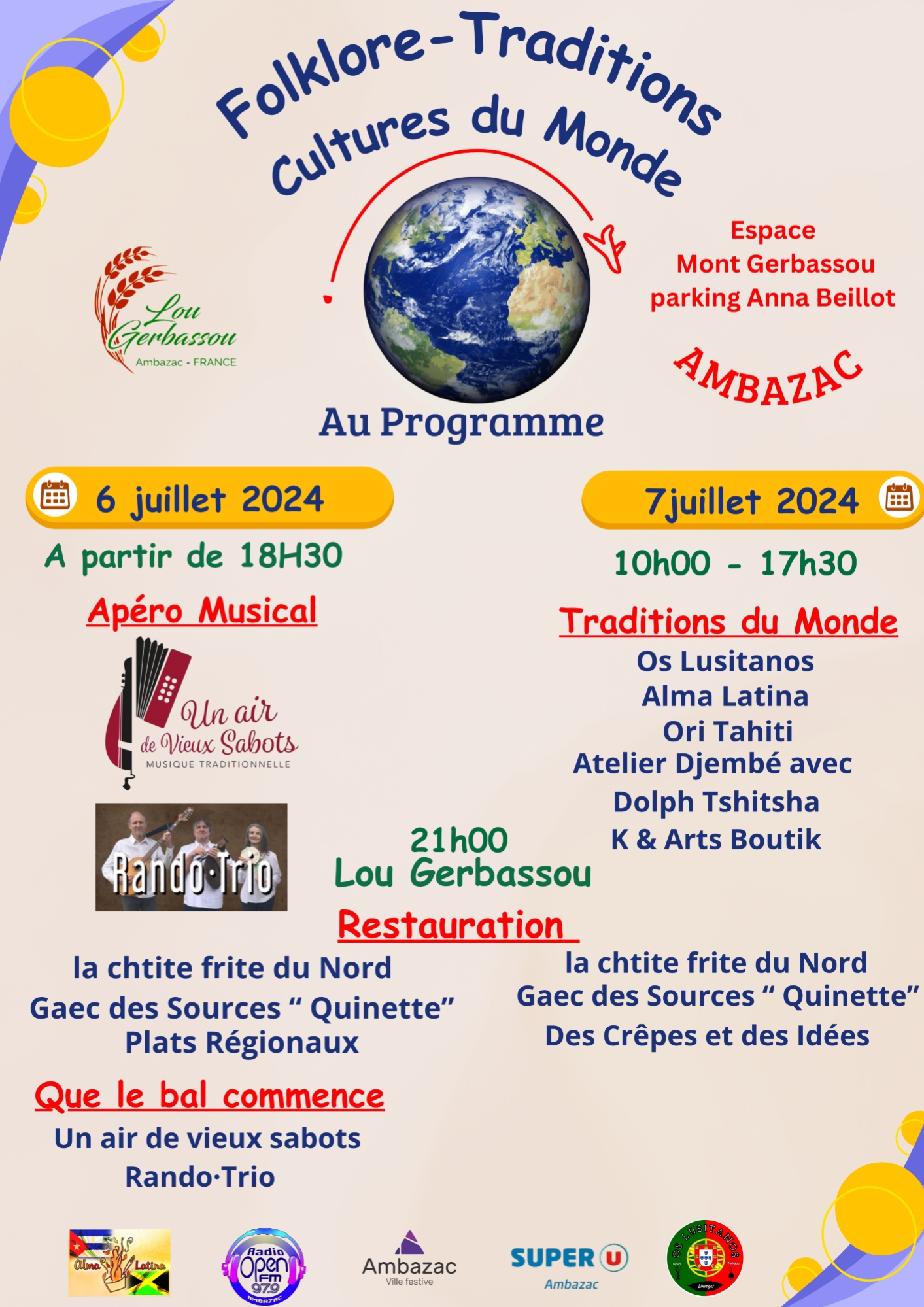 Folklore-Traditions Cultures du Monde le 6 et 7 juillet 2024